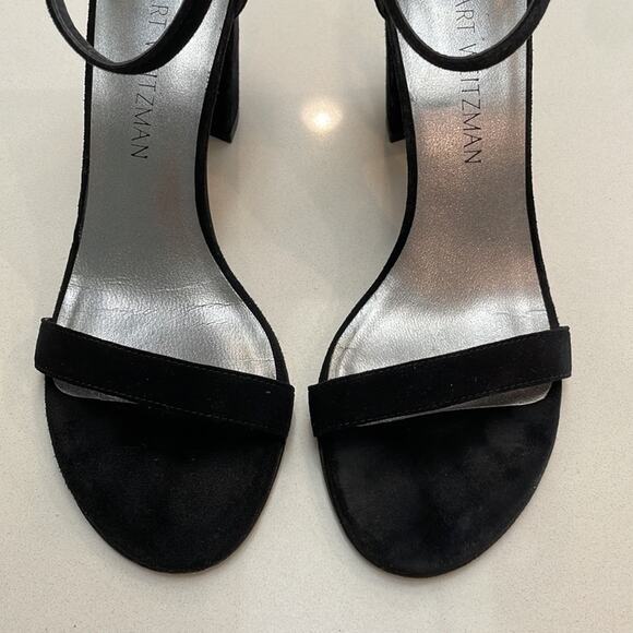 Stuart Weitzman Ankle Strap Block Heel Sandals size 36.5 black Suede - Picture 9 of 13